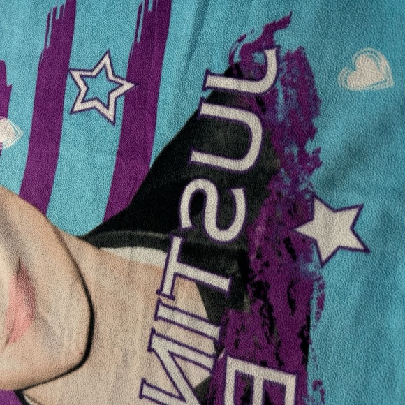 2011 Justin Bieber Bravado Soft Large Throw Blanket Purple Blue Hearts & Stars - Picture 12 of 12